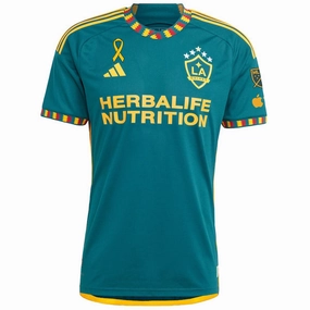 adidas La Galaxy Authentic Away Jersey w/ MLS   Apple TV   Cancer Awareness Patch 23/24 (Green/Yellow)