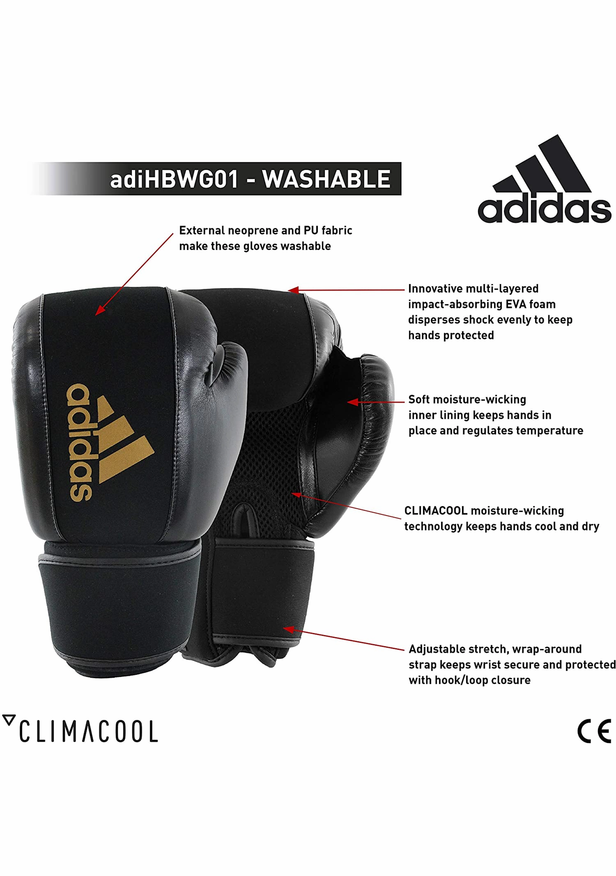 Adidas Women's Washable Boxing Glove Black/Gold