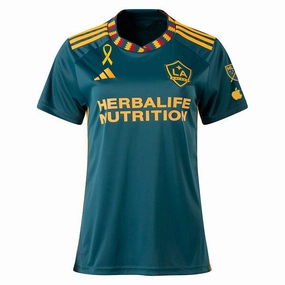 adidas Womens LA Galaxy Away Jersey 23/24 w/ MLS   Apple   Childhood Awareness Patch (Mystery Green)