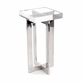 Alden Nickel And Crystal Martini Table - White - Steel