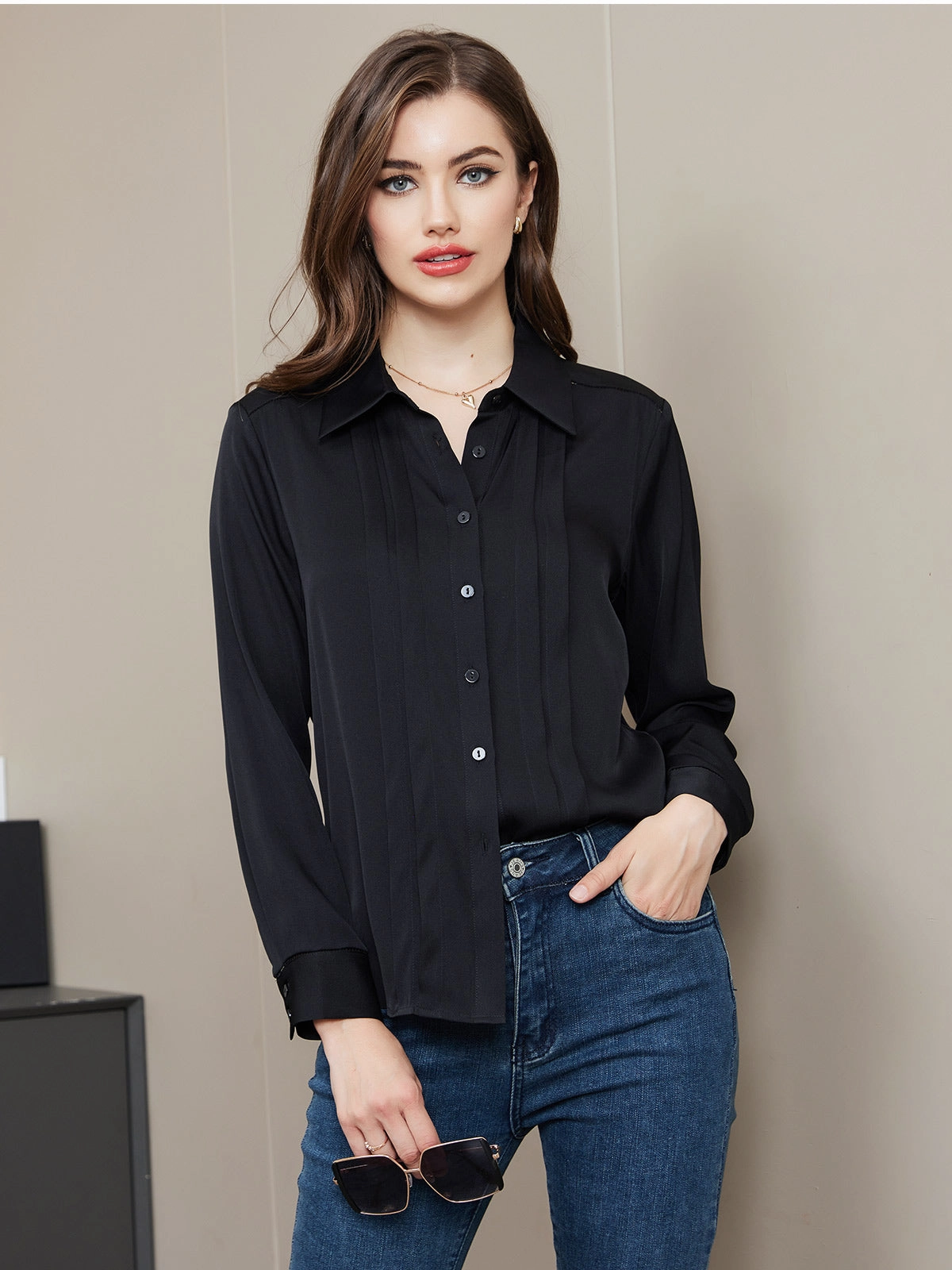 Clearance(US Warehouse) -Classic Button Silk Long Sleeve Shirt
