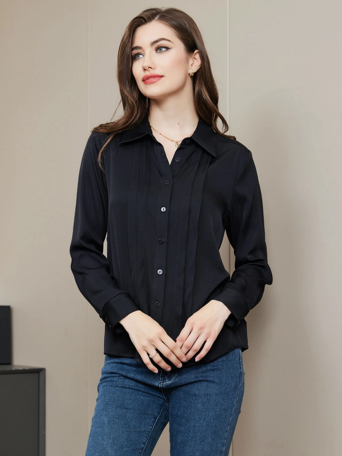 Clearance(US Warehouse) -Classic Button Silk Long Sleeve Shirt