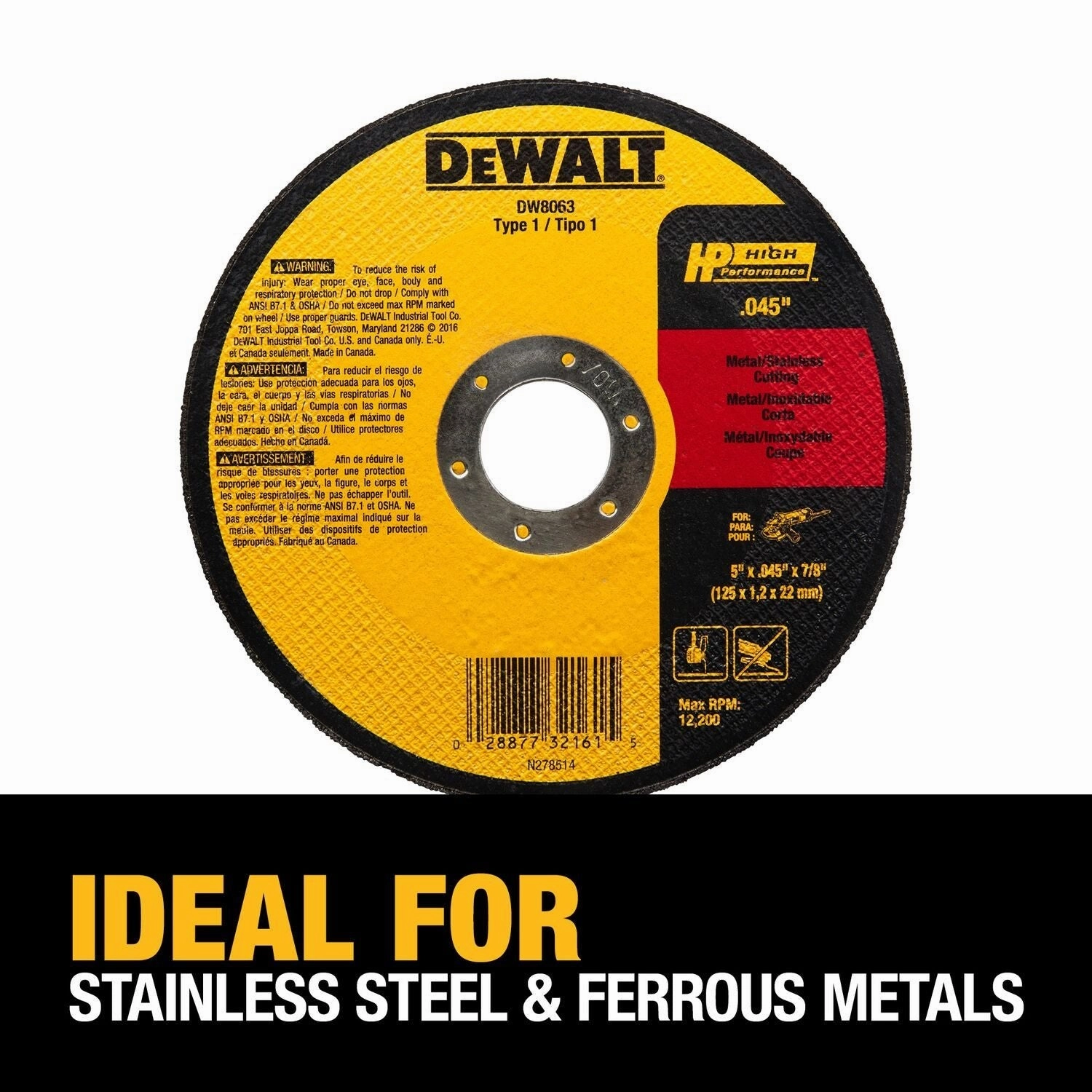 DEWALT DW8063-5-Inch By .045-Inch By 7/8-Inch A60T Abrasive Metal/Inox Cutting Wheel