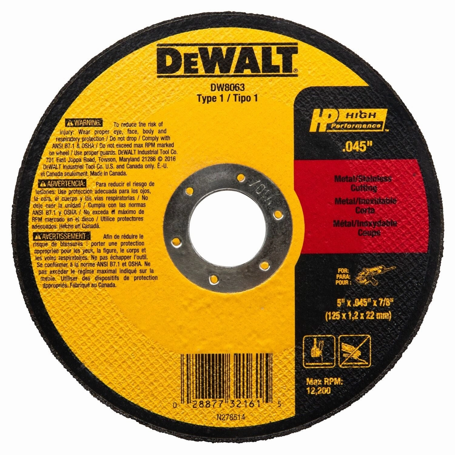 DEWALT DW8063-5-Inch By .045-Inch By 7/8-Inch A60T Abrasive Metal/Inox Cutting Wheel
