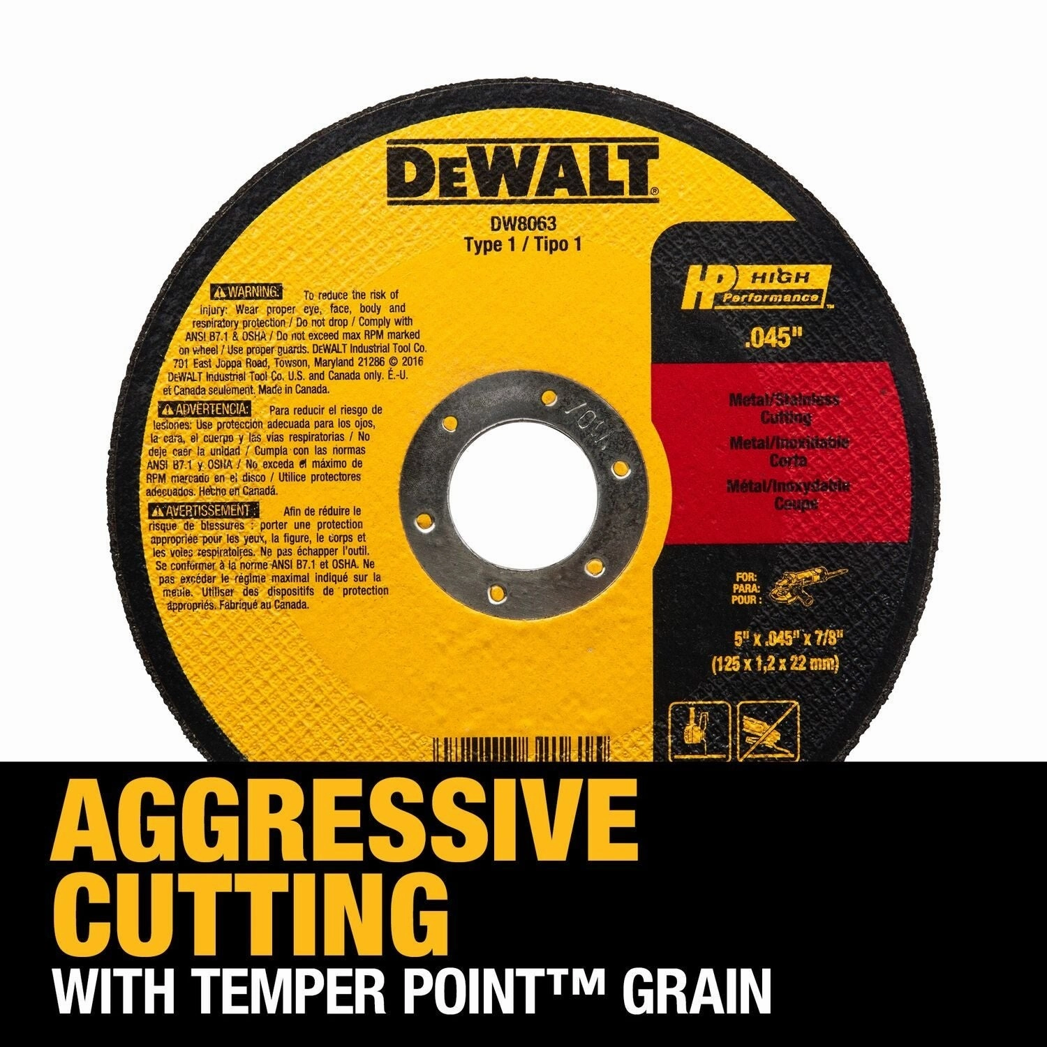 DEWALT DW8063-5-Inch By .045-Inch By 7/8-Inch A60T Abrasive Metal/Inox Cutting Wheel