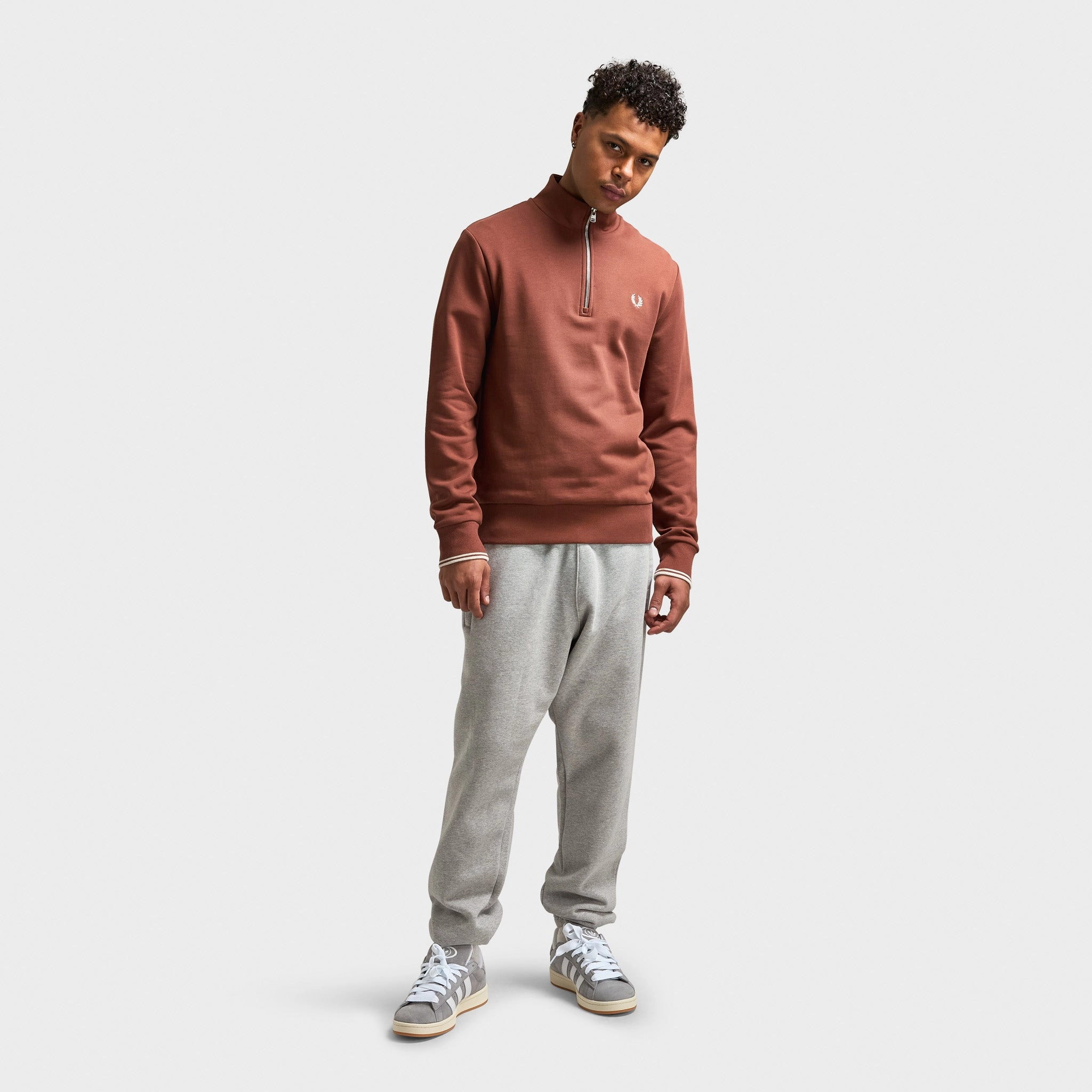 Fred Perry Half Zip Sweatshirt Whiskey Brown / Porridge Marl
