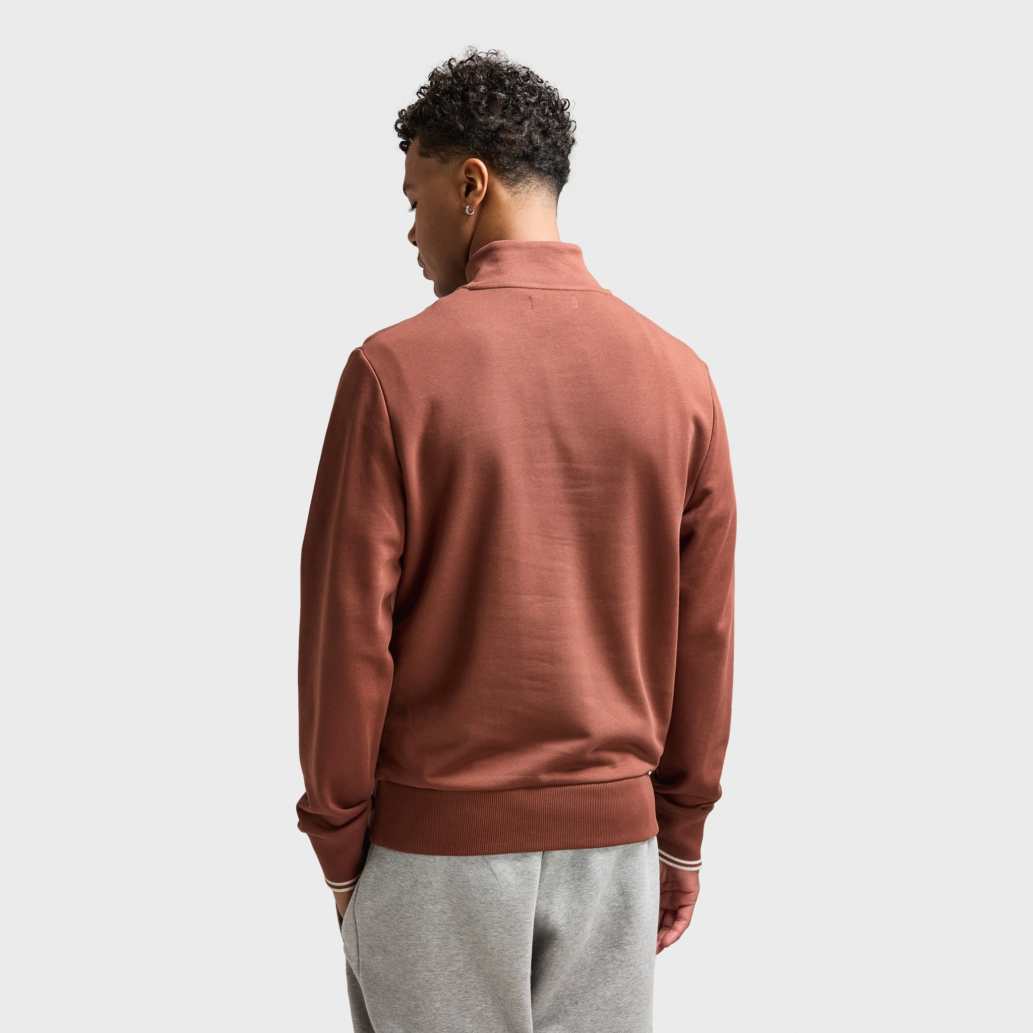 Fred Perry Half Zip Sweatshirt Whiskey Brown / Porridge Marl