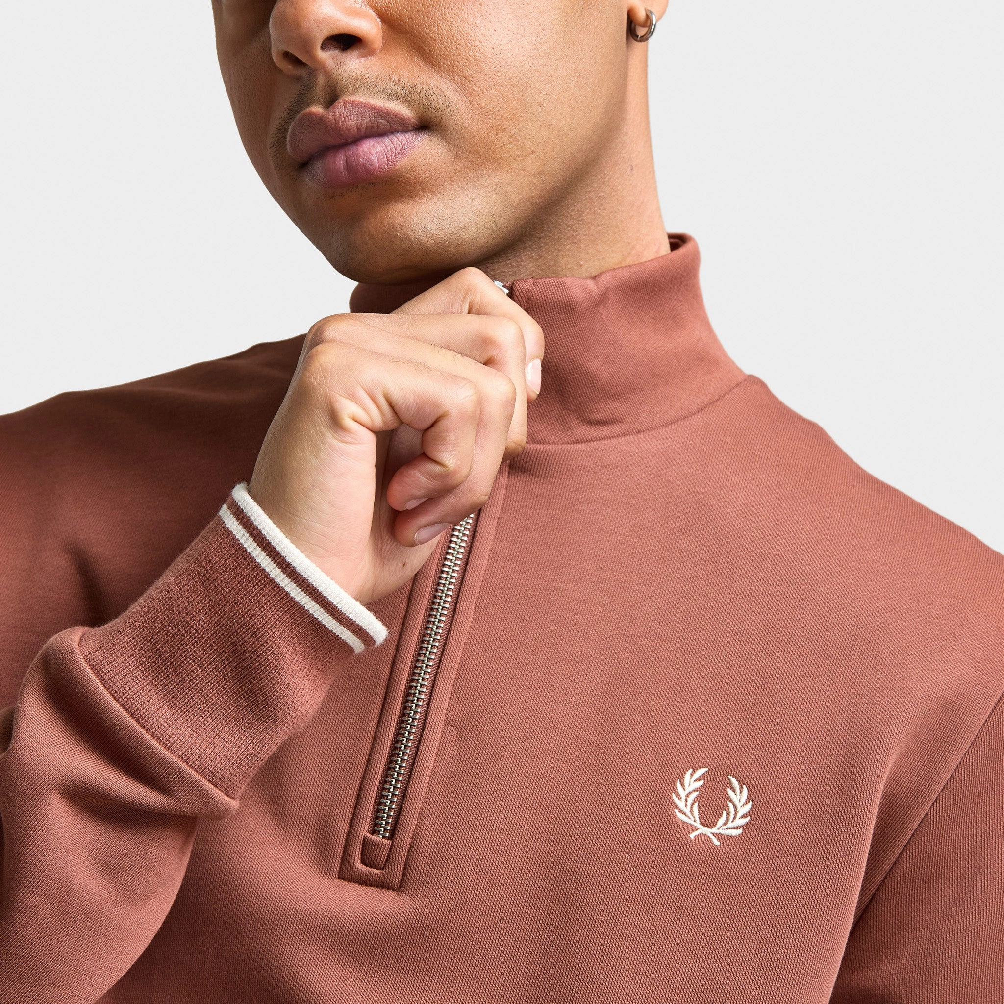 Fred Perry Half Zip Sweatshirt Whiskey Brown / Porridge Marl