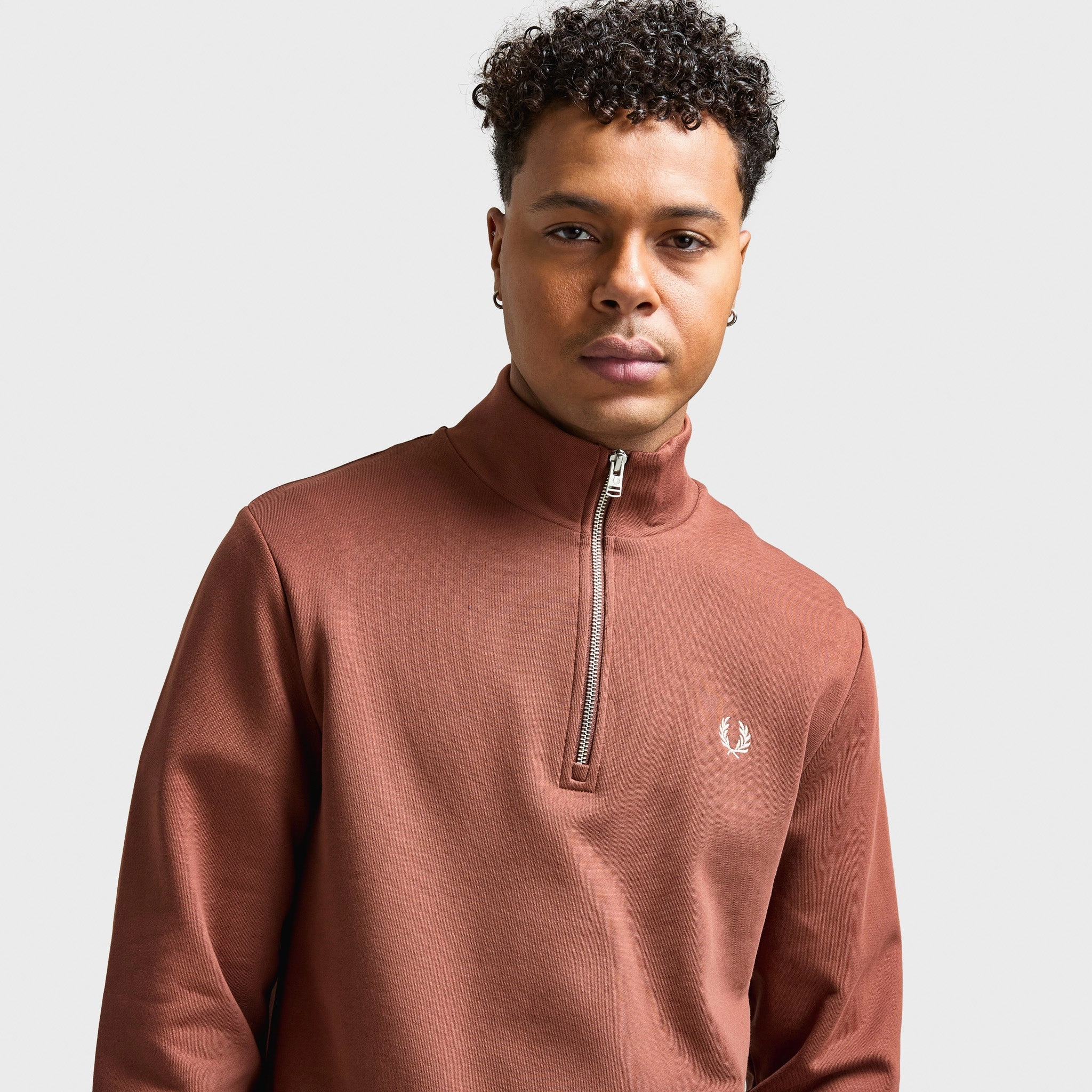 Fred Perry Half Zip Sweatshirt Whiskey Brown / Porridge Marl