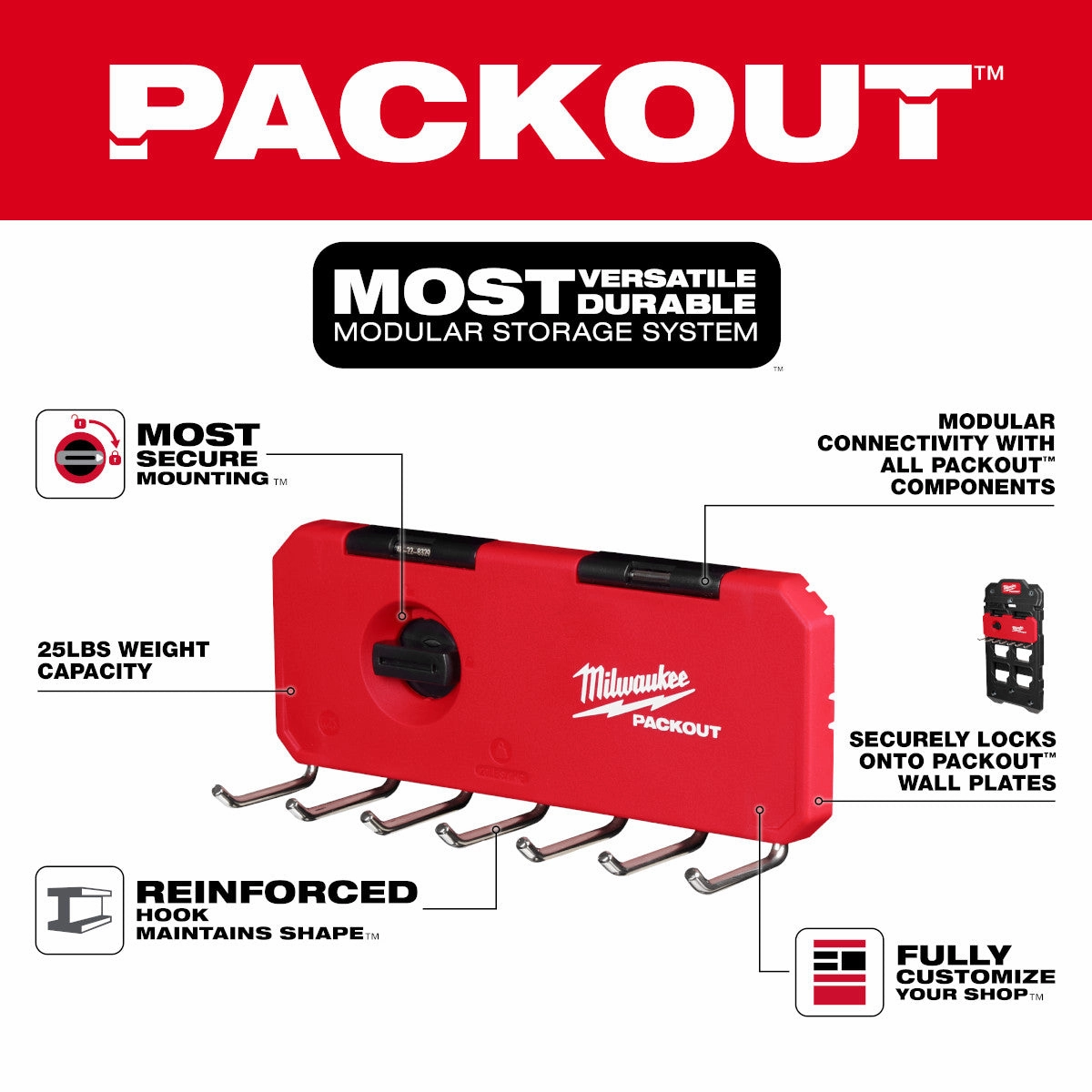 Milwaukee 48-22-8329 - PACKOUT™ 7-Hook Rack