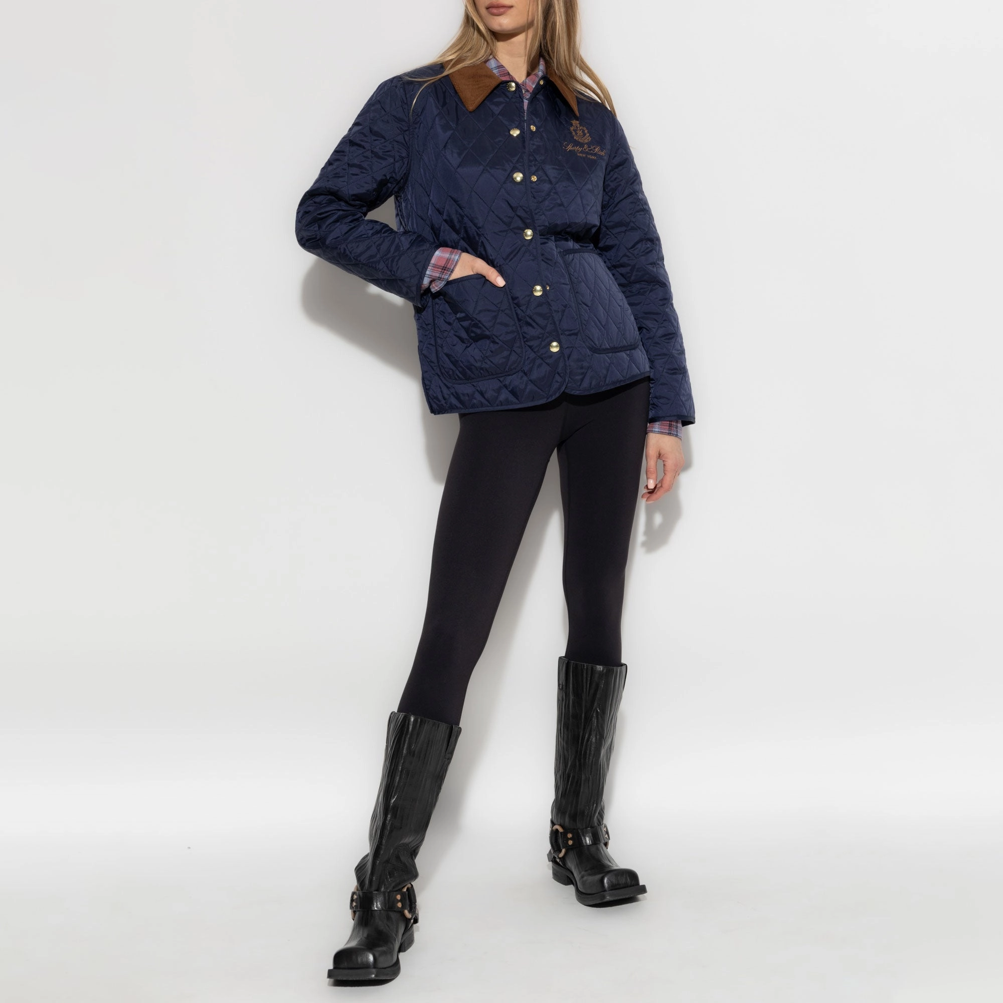 SPORTY & RICH | VENDOME NYLON QUILTED JACKET { NAVY