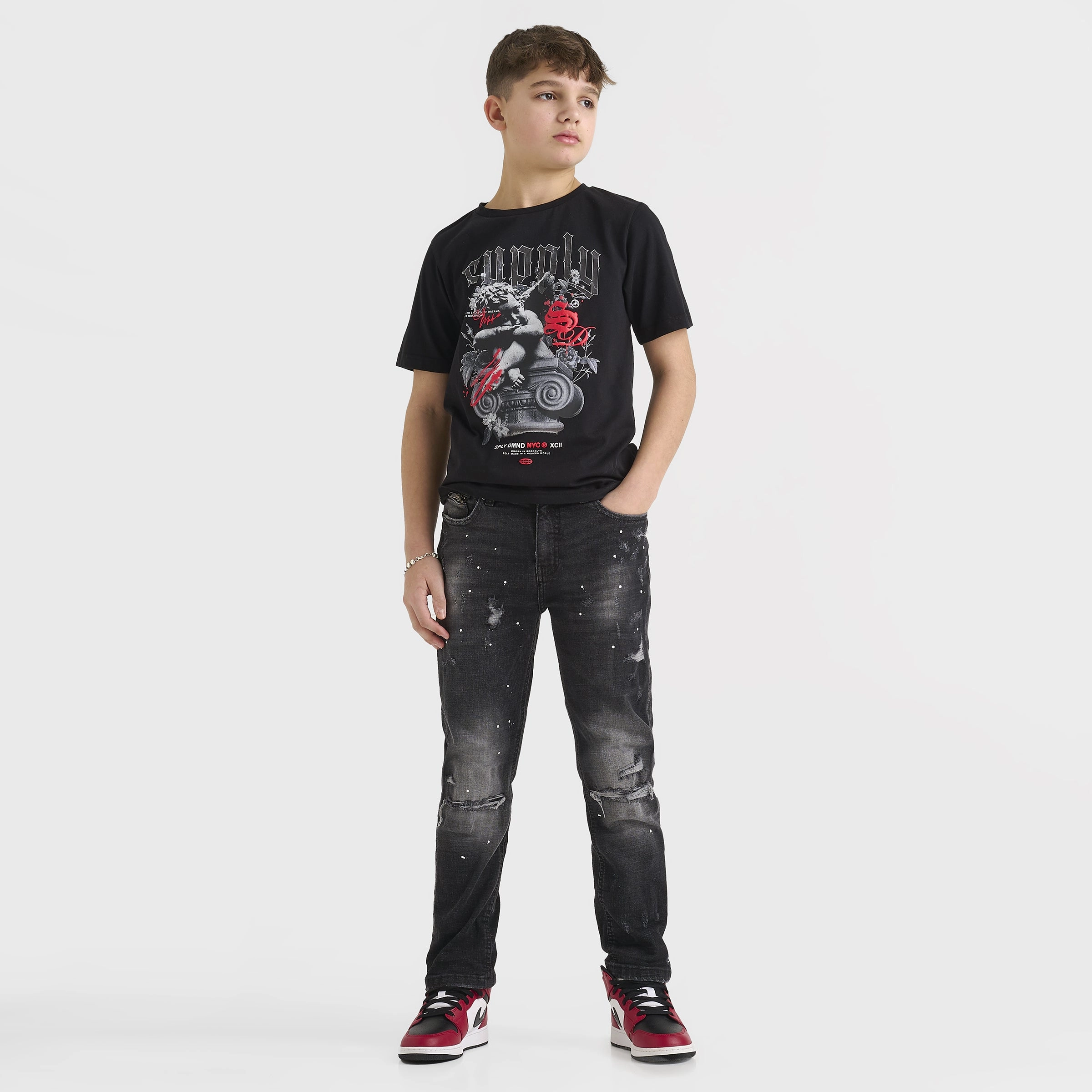 Supply & Demand Junior Boys' Feller Tee Black / Chinese Red