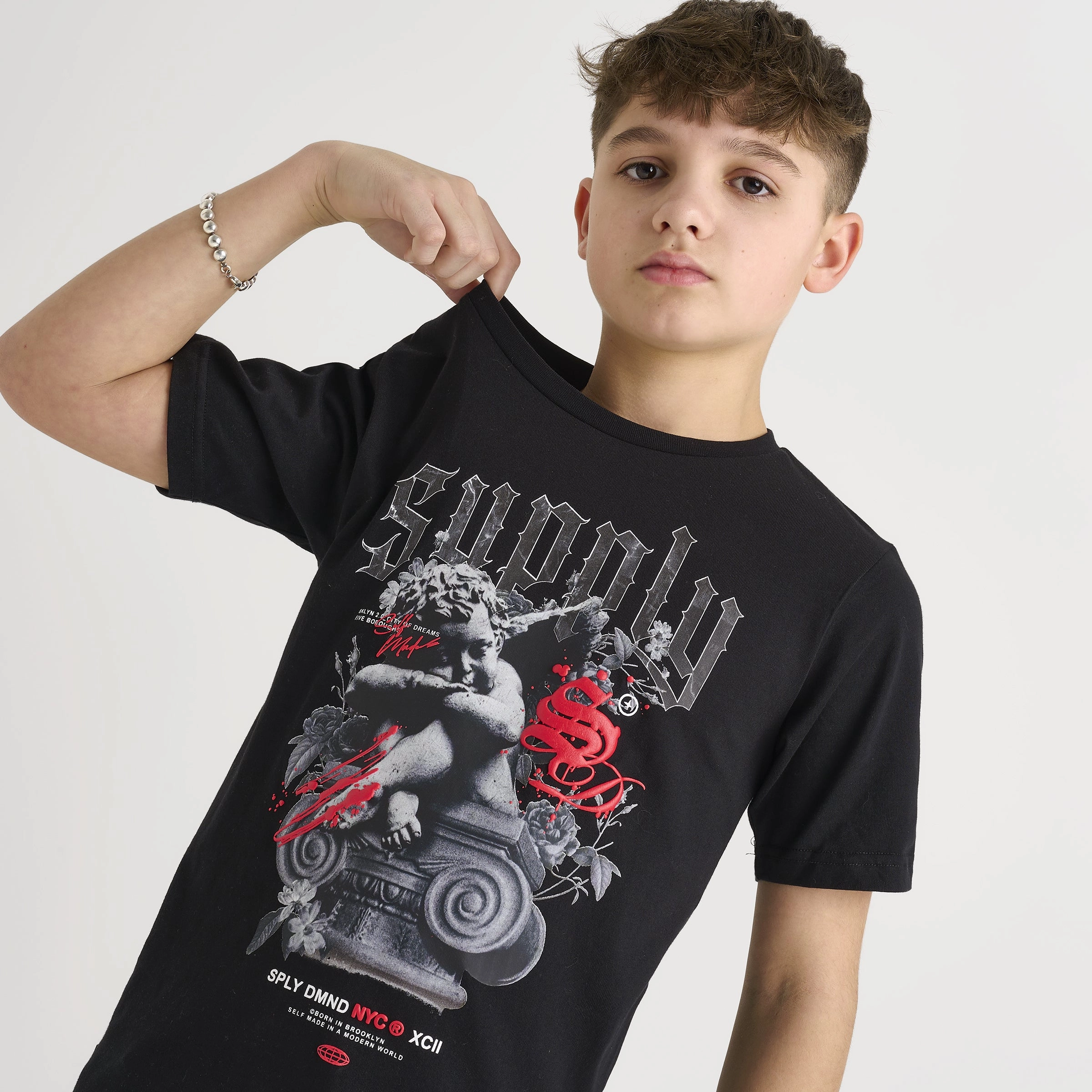 Supply & Demand Junior Boys' Feller Tee Black / Chinese Red