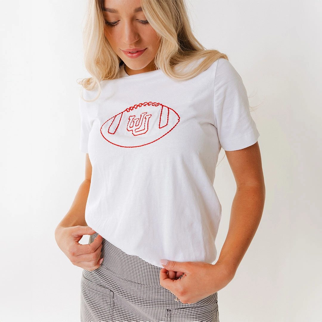 Utah Embroidered Boyfriend Tee, White Football